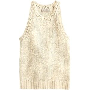 J.CREW High-Neck Textured Pointelle Sweater Tank Top | Cream Sleeveless Knit XS